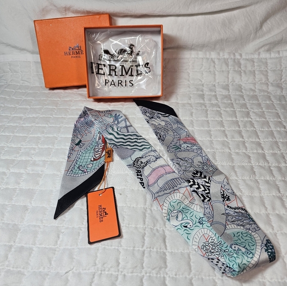 Hermes Accessories - Hermès Pink And White Silk Twilly Scarf NWT And Box